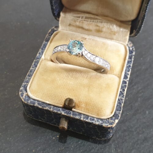 Blue Zircon Diamond Solitaire Ring from Ace Jewellery, Leeds