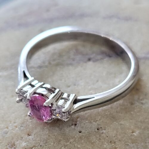 Pink Sapphire Diamond Trilogy Ring from Ace Jewellery, Leeds