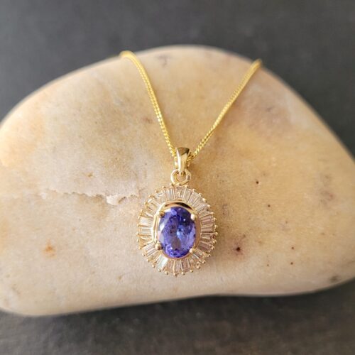 Tanzanite & Diamond Baguette Pendant Necklace from Ace Jewellery, Leeds