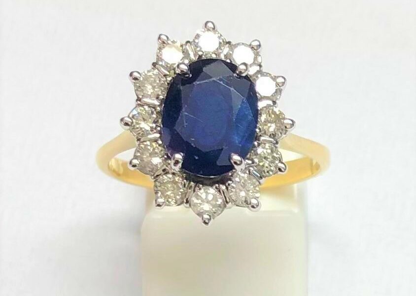 Sapphire & Diamond Cluster Ring repaired by Ace Jewellery, Leeds