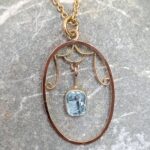 9ct Rose Gold Antique 0.75ct Aquamarine Pendant Necklace from Ace Jewellery, Leeds