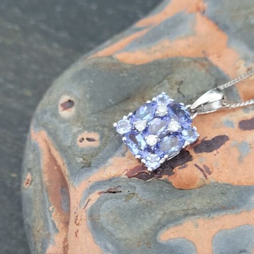 9ct White Gold Tanzanite & Diamond Square Pendant 1.24ct from Ace Jewellery, Leeds