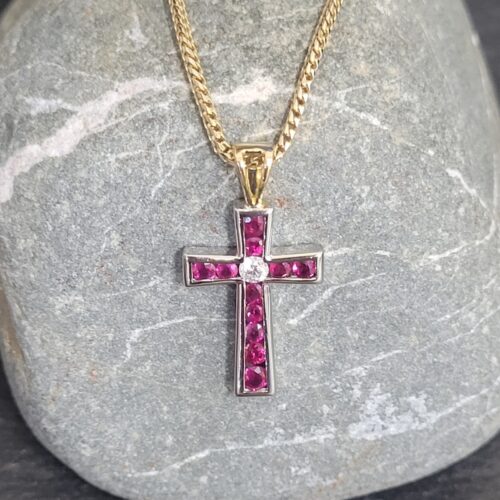 1.065ct Ruby & Diamond Cross Pendant Necklace 18ct White Gold