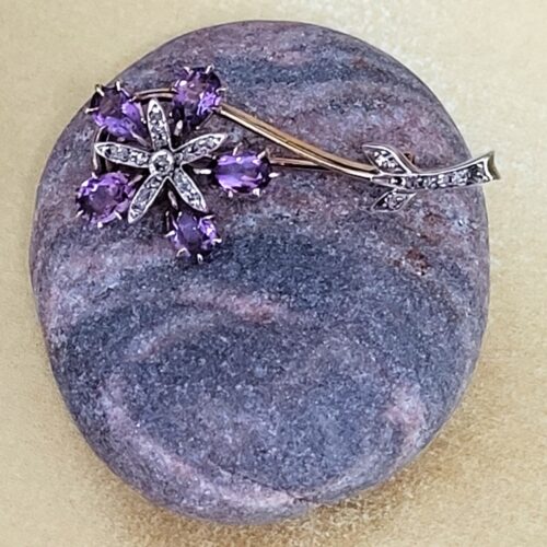 2.24ct Antique Amethyst & Diamond Brooch 15ct Yellow Gold from Ace Jewellery, Leeds