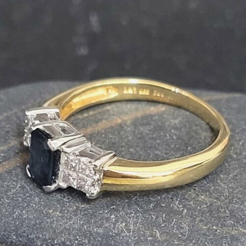 0.91ct Sapphire & Princess Cut Diamond Ring 18ct Yellow Gold from Ace Jewellery, Leeds