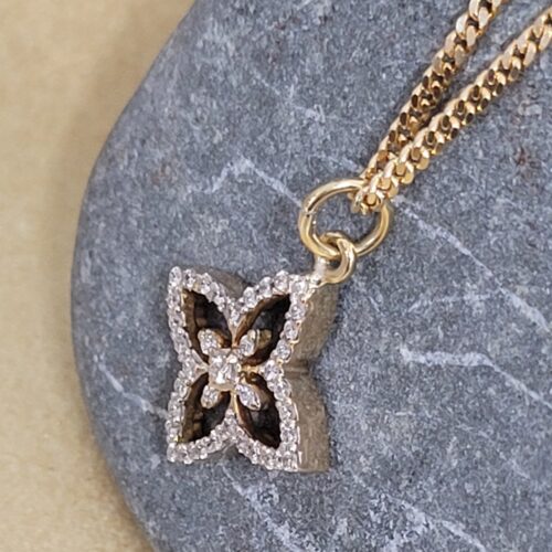 0.25ct Round Brilliant Cut Diamond Flower Pendant & Chain 18ct Yellow Gold from Ace Jewellery, Leeds