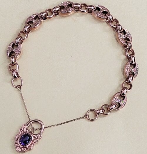 9ct Rose Gold & Amethyst Belcher Link Bracelet from Ace Jewellery, Leeds