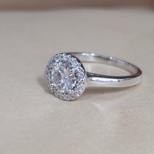 0.80ct Moissanite & Diamond Halo Engagement Ring from Ace Jewellery, Leeds