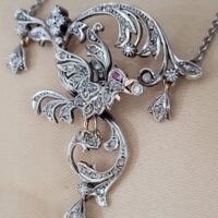 0.90ct Rose Cut Diamond Vintage-Style Bird Pendant Necklace Silver & 9ct Yellow Gold from Ace Jewellery, Leeds