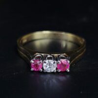 0.40ct Ruby & Diamond Three-Stone Trilogy Ring 18ct Yellow Gold from Ace Jewellery, Leeds