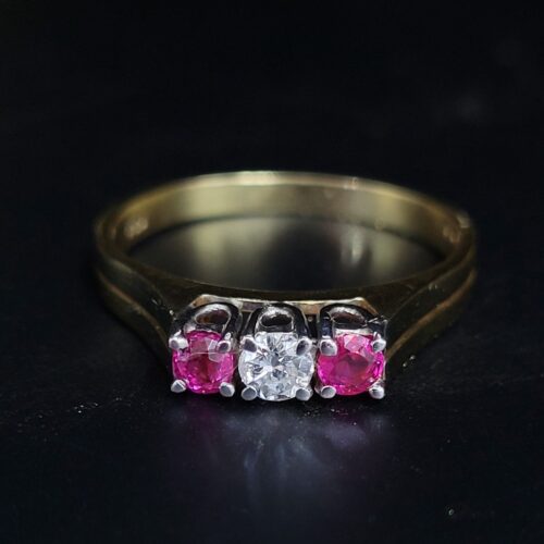 0.40ct Ruby & Diamond Three-Stone Trilogy Ring 18ct Yellow Gold from Ace Jewellery, Leeds