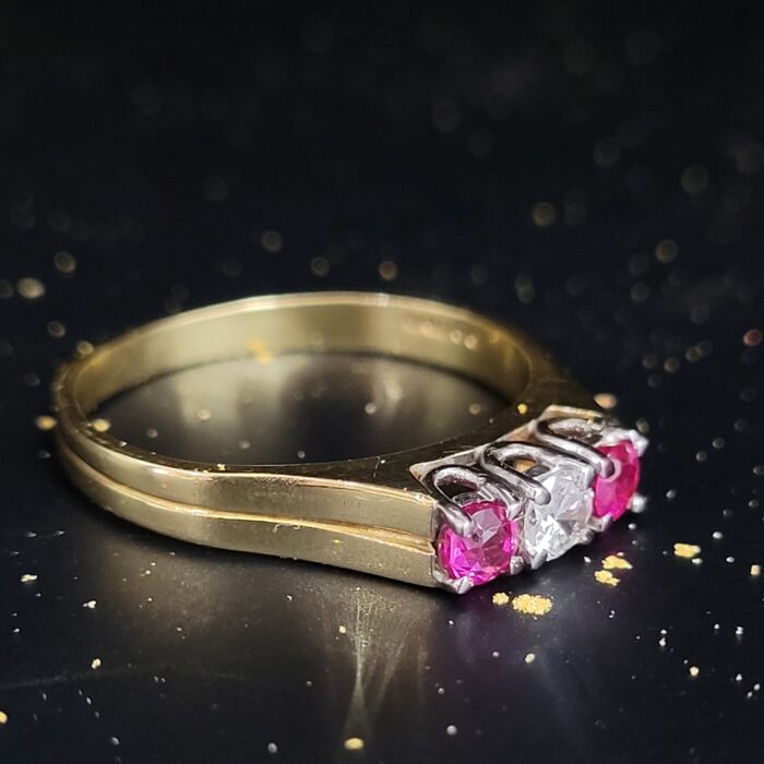 0.40ct Ruby & Diamond Three-Stone Trilogy Ring 18ct Yellow Gold from Ace Jewellery, Leeds