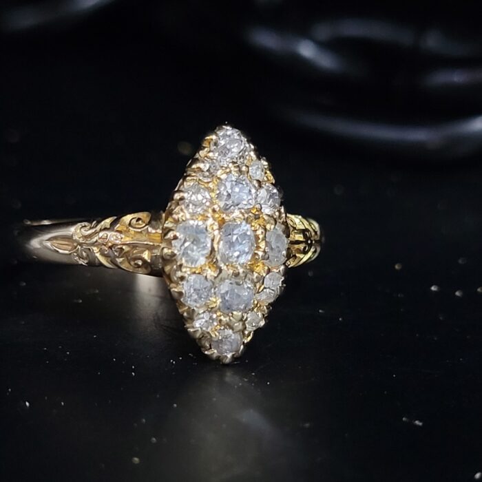 Antique Marquise-shaped 0.90ct Diamond Cluster Ring 18ct Yellow Gold from Ace Jewellery, Leeds