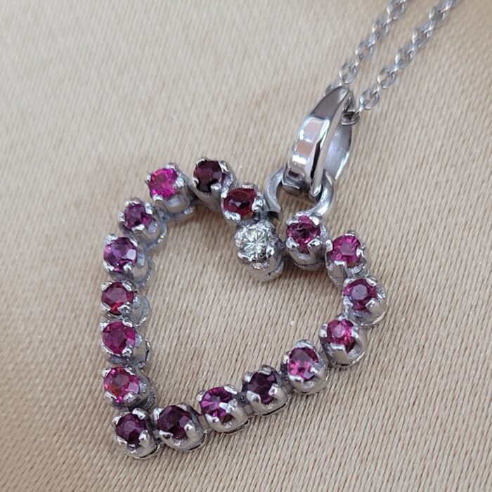 0.80ct Ruby & Diamond Heart-shaped Pendant Necklace & Chain 18ct White Gold from Ace Jewellery, Leeds