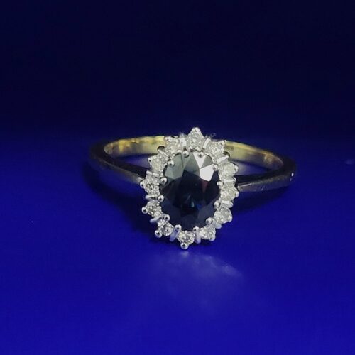 1.15ct Sapphire & Diamond Halo Ring 18ct Yellow Gold from Ace Jewellery, Leeds