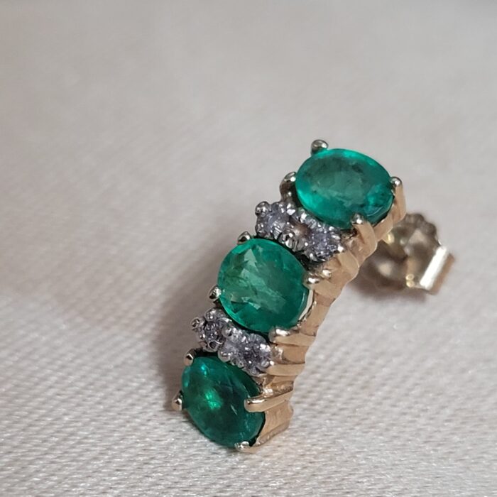 0.88ct Emerald & Diamond Half Hoop Earrings 14ct Yellow Gold from Ace Jewellery, Leeds