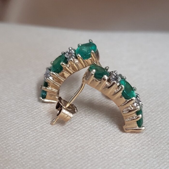 0.88ct Emerald & Diamond Half Hoop Earrings 14ct Yellow Gold from Ace Jewellery, Leeds