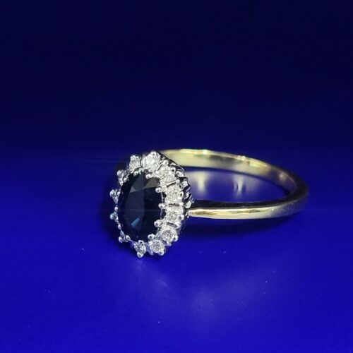 1.15ct Sapphire & Diamond Halo Ring 18ct Yellow Gold from Ace Jewellery, Leeds