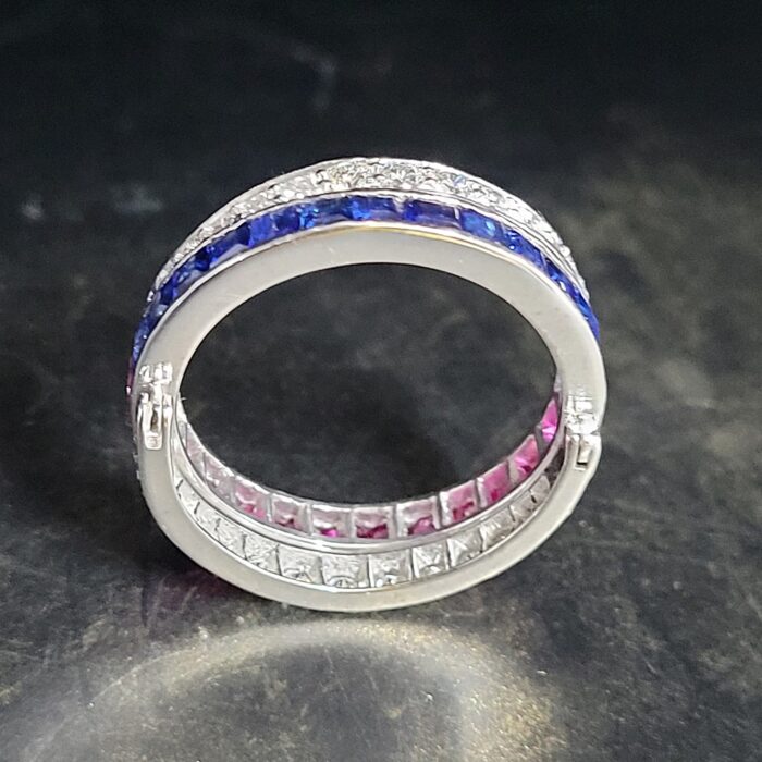 3.50ct Ruby Sapphire Diamond Multi-Stone Crossover Ring 18ct White Gold from Ace Jewellery, Leeds