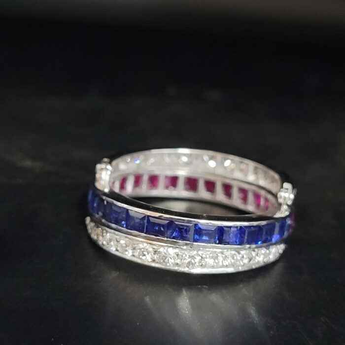 3.50ct Ruby Sapphire Diamond Multi-Stone Crossover Ring 18ct White Gold from Ace Jewellery, Leeds