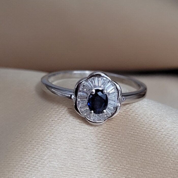 0.44ct Sapphire & Diamond Daisy Cluster Ring 18ct White Gold from Ace Jewellery, Leeds