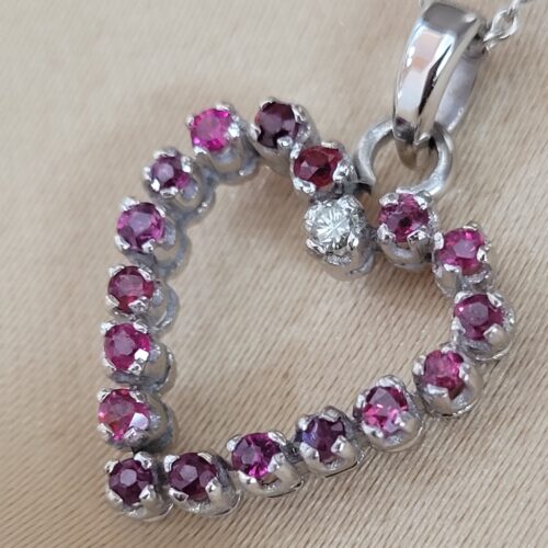 0.80ct Ruby & Diamond Heart-shaped Pendant Necklace & Chain 18ct White Gold from Ace Jewellery, Leeds