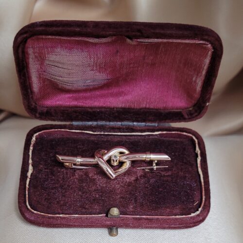 9ct Yellow Gold 0.05ct Old Cut Diamond Heart Knot Brooch from Ace Jewellery, Leeds