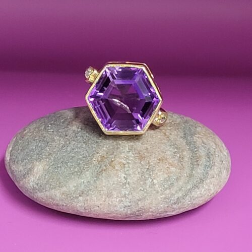 11.10ct Hexagonal Amethyst & Diamond Ring 9ct Yellow Gold from Ace Jewellery, Leeds