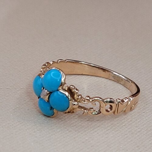 Antique Turquoise & Diamond Ring 15ct Yellow Gold from Ace Jewellery, Leeds