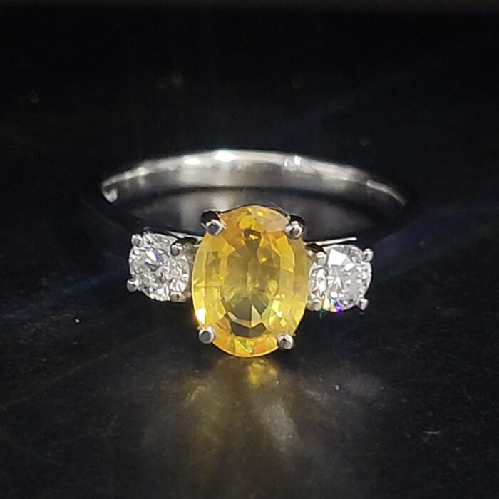 1.64ct Yellow Sapphire & Diamond Three-Stone Ring Platinum from Ace Jewellery, Leeds