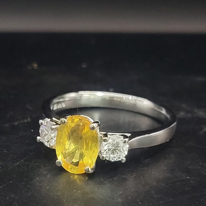 1.64ct Yellow Sapphire & Diamond Three-Stone Ring Platinum from Ace Jewellery, Leeds