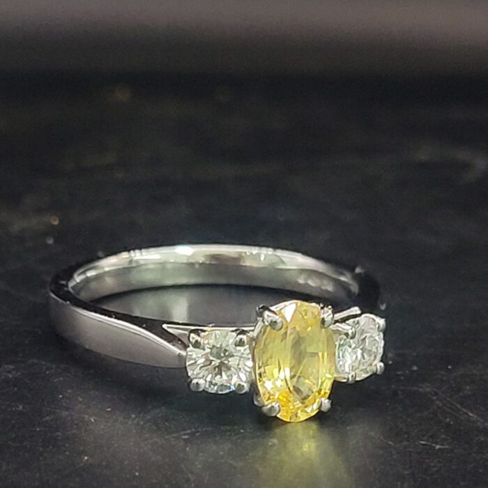 1.12ct Yellow Sapphire & Diamond Three-Stone Ring Platinum from Ace Jewellery, Leeds