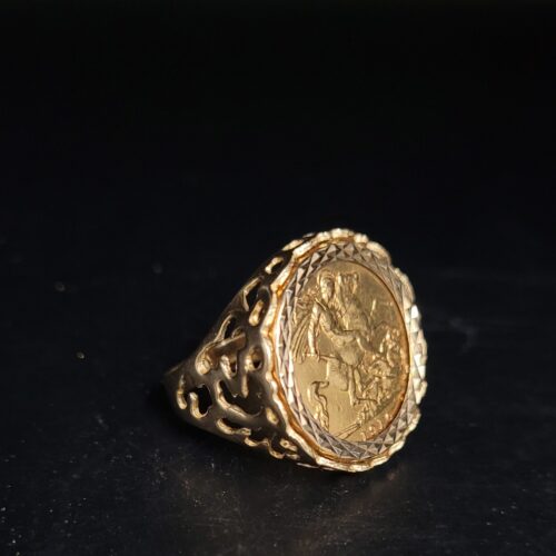 22ct Gold Half Sovereign Coin Ring 9ct Yellow Gold from Ace Jewellery, Leeds