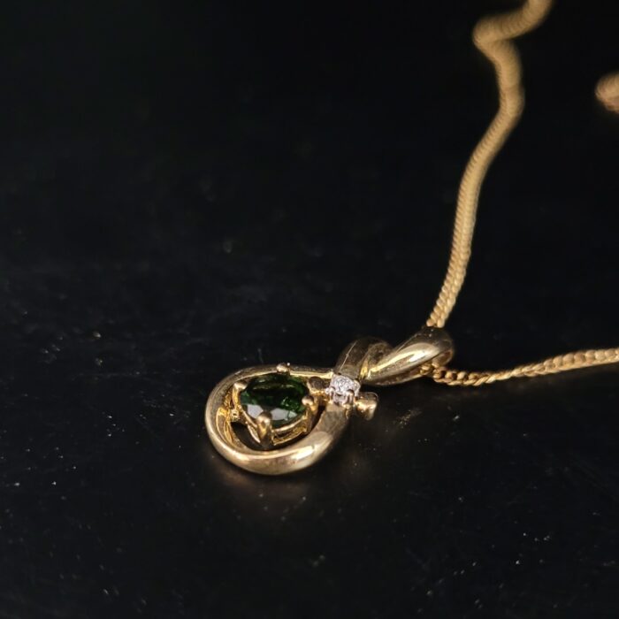 0.34ct Tourmaline & Diamond Pendant Necklace 9ct Yellow Gold from Ace Jewellery, Leeds