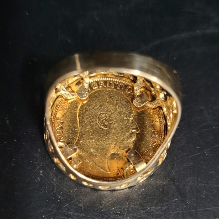 22ct Gold Half Sovereign Coin Ring 9ct Yellow Gold from Ace Jewellery, Leeds