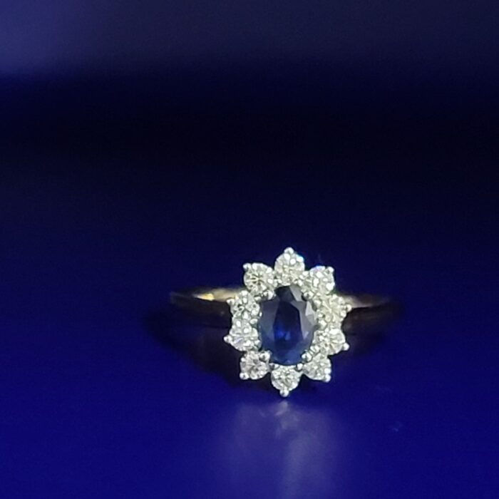 0.90ct Sapphire & Diamond Cluster Ring 18ct Yellow Gold from Ace Jewellery, Leeds