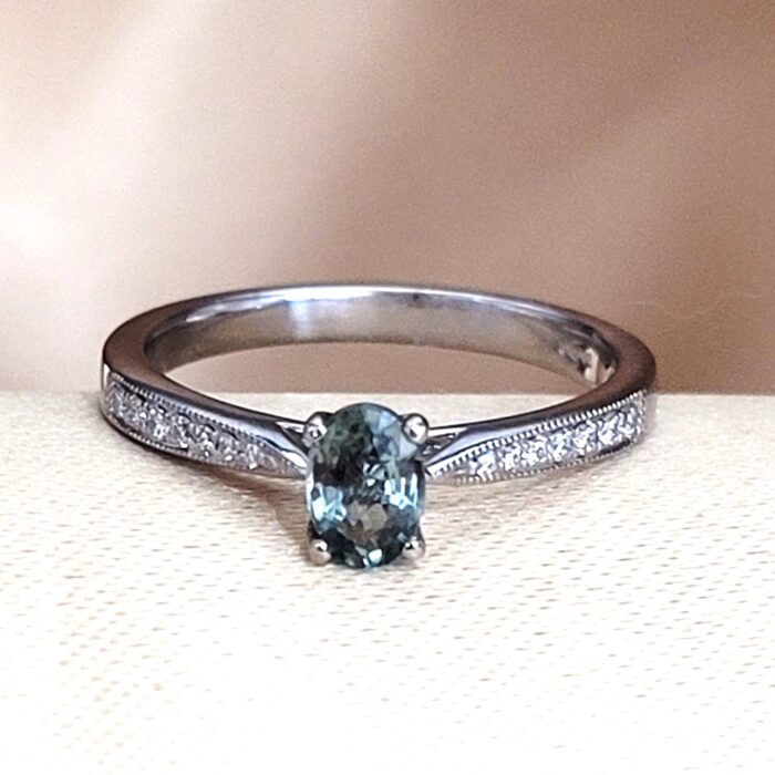 0.67ct Green Sapphire & Diamond Ring Platinum from Ace Jewellery, Leeds