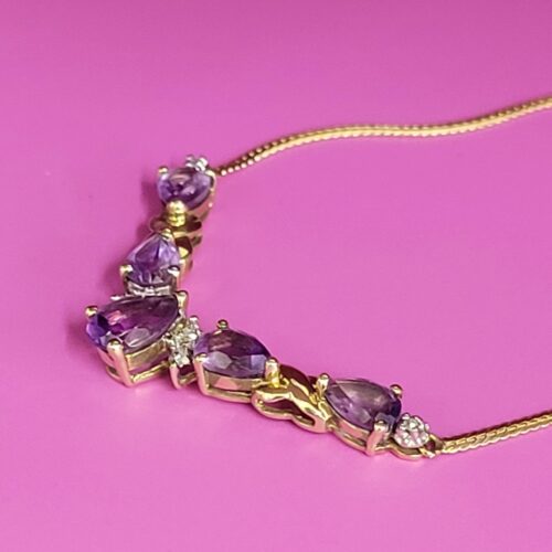 2.8ct Amethyst & Diamond Multi-Stone Dropper Pendant & Chain 9ct Yellow Gold from Ace Jewellery, Leeds