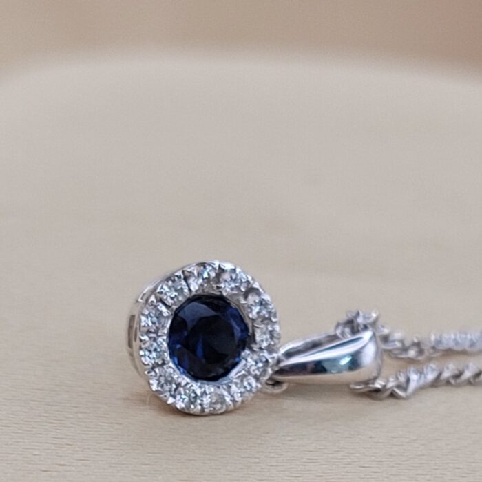 0.35ct Sapphire & Diamond Pendant & Chain 18ct White Gold from Ace Jewellery, Leeds