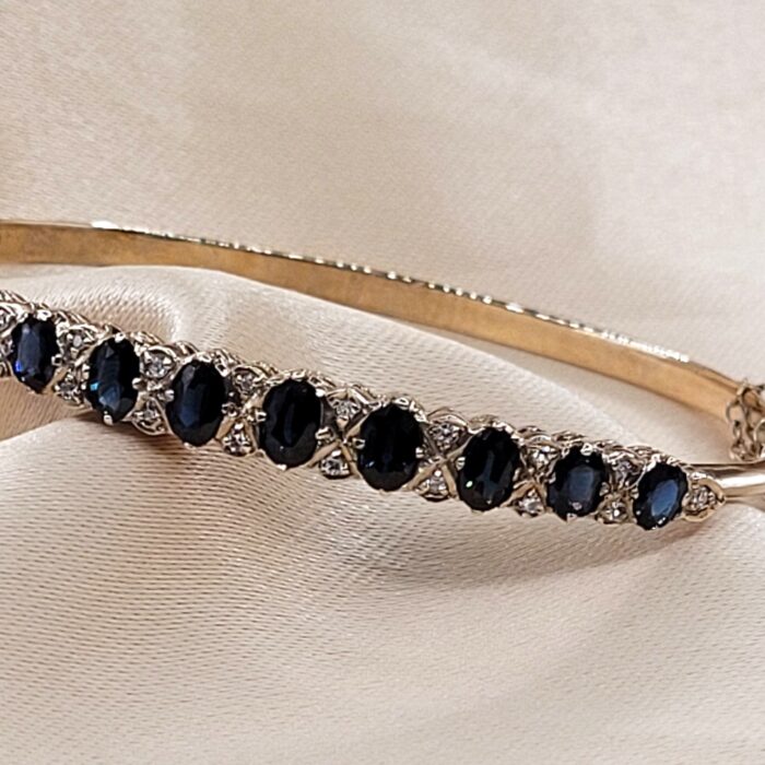 3.65ct Blue Sapphire & Diamond Bangle 9ct Yellow Gold from Ace Jewellery, Leeds