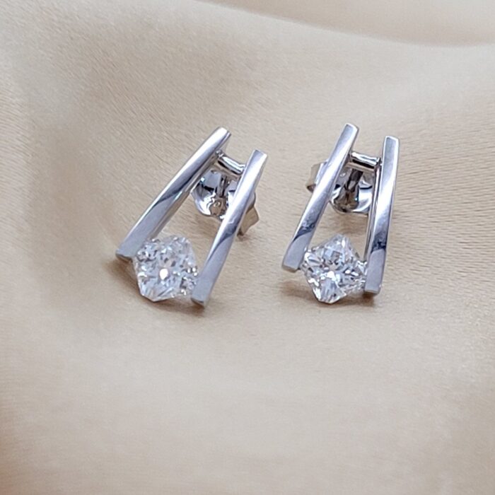 0.78ct Solitaire Diamond Tension-Set Earrings 18ct White Gold from Ace Jewellery, Leeds