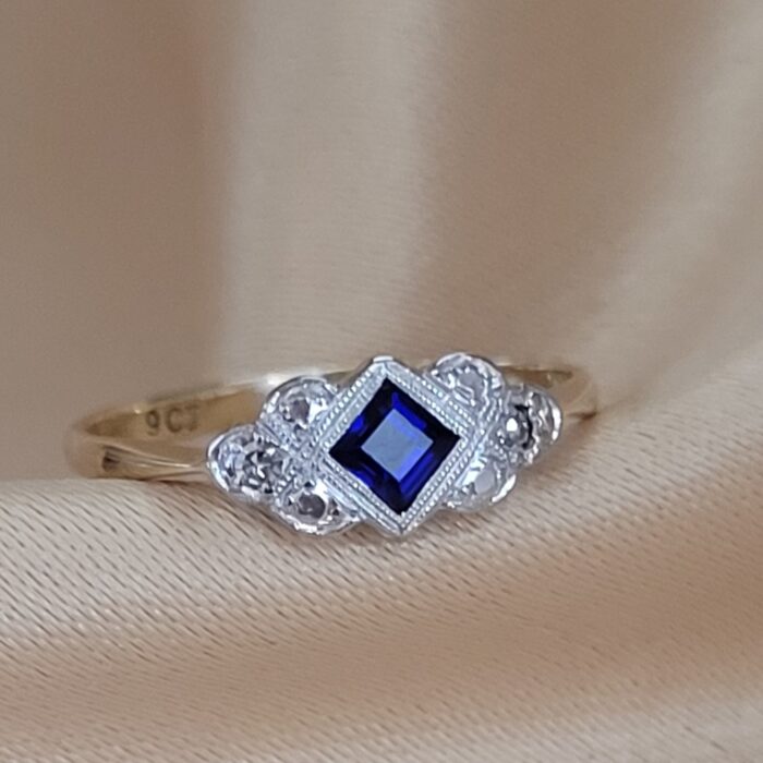 Antique 0.22ct Sapphire & Diamond Ring 9ct Yellow Gold from Ace Jewellery, Leeds