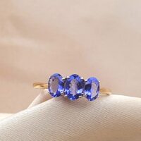 2.25ct Three-Stone Tanzanite Ring 14ct Yellow Gold from Ace Jewelery, Leeds