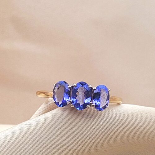 2.25ct Three-Stone Tanzanite Ring 14ct Yellow Gold from Ace Jewelery, Leeds