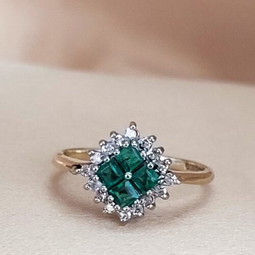 0.60ct Emerald & Diamond Ring 9ct Yellow Gold from Ace Jewellery, Leeds